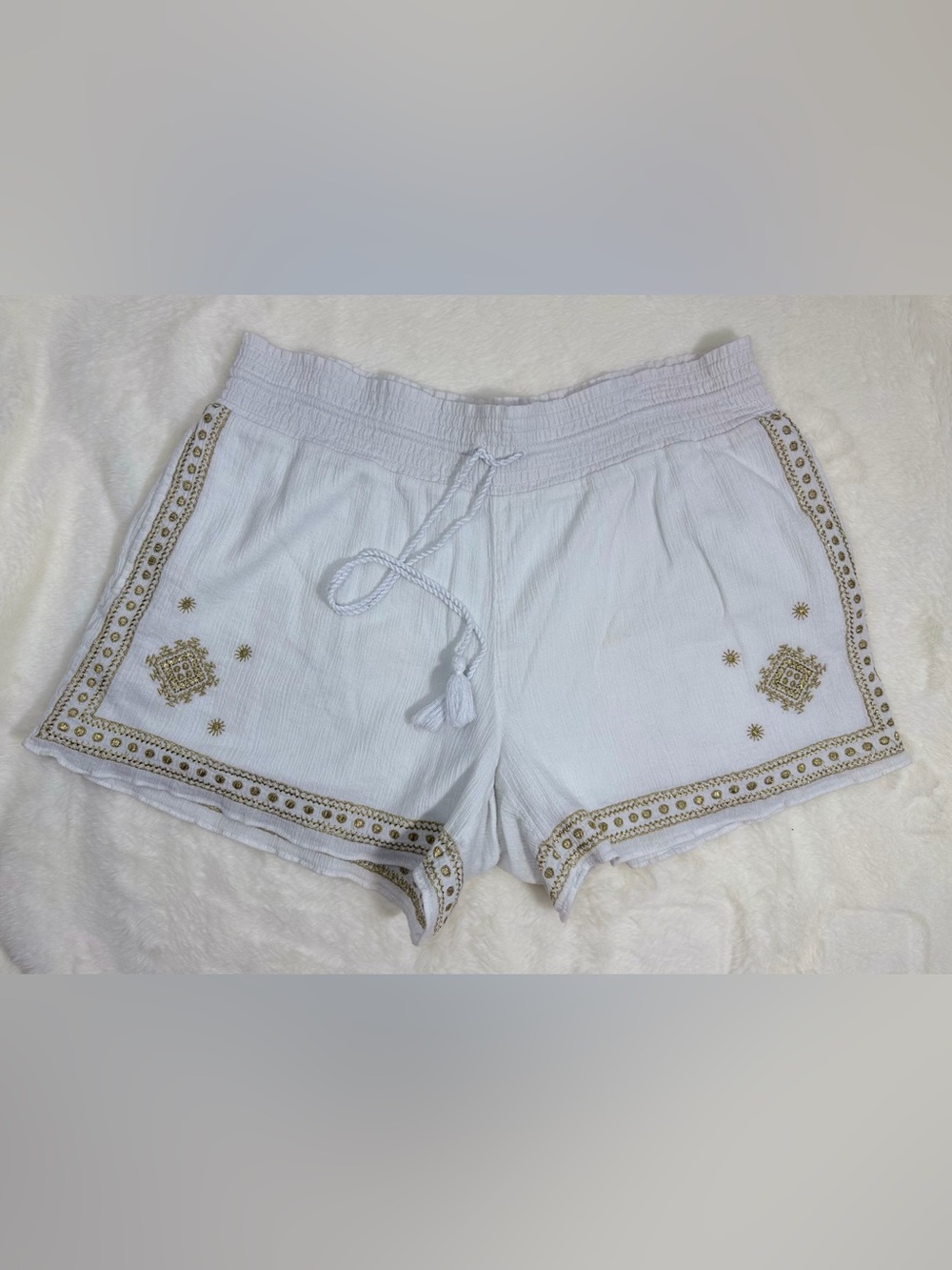 J.Crew Women’s Size 6 White Gold Embroidered Pull On Shorts Cotton Boho